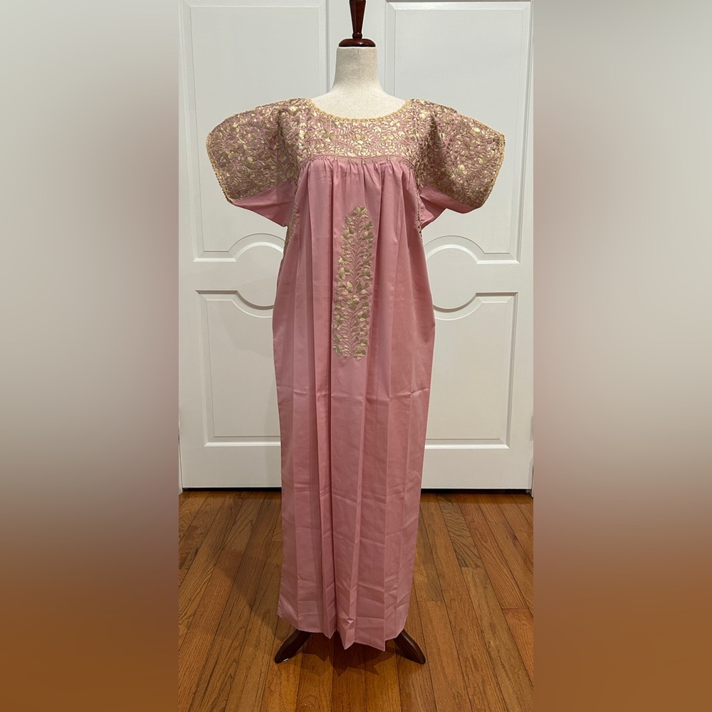 XL San Antonino Maxi Dress,Oax,Mexican dress Hand Embroidered with Silk threads.
